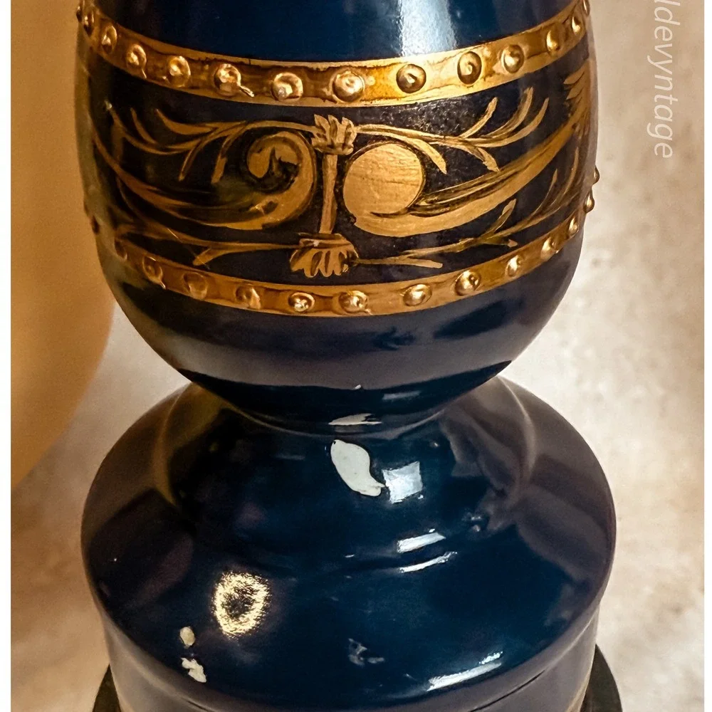 Cobalt Blue and‎ Gold Porcelain Toya Vase on Brass Stand